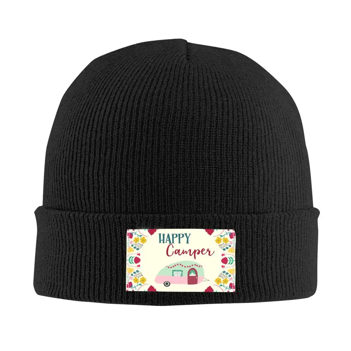 

Happy Camper Van Life Skullies Beanies Caps Unisex Winter Warm Knitted Hat Women Men Street Adult Cartoon RV Camping Bonnet Hats