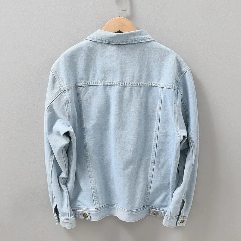 Spring Fall Denim Jacket Men Japanese Style Workwear Casual Coat Short Jacket of Denim Fabric Youth Retro Light Blue Jean Jacket