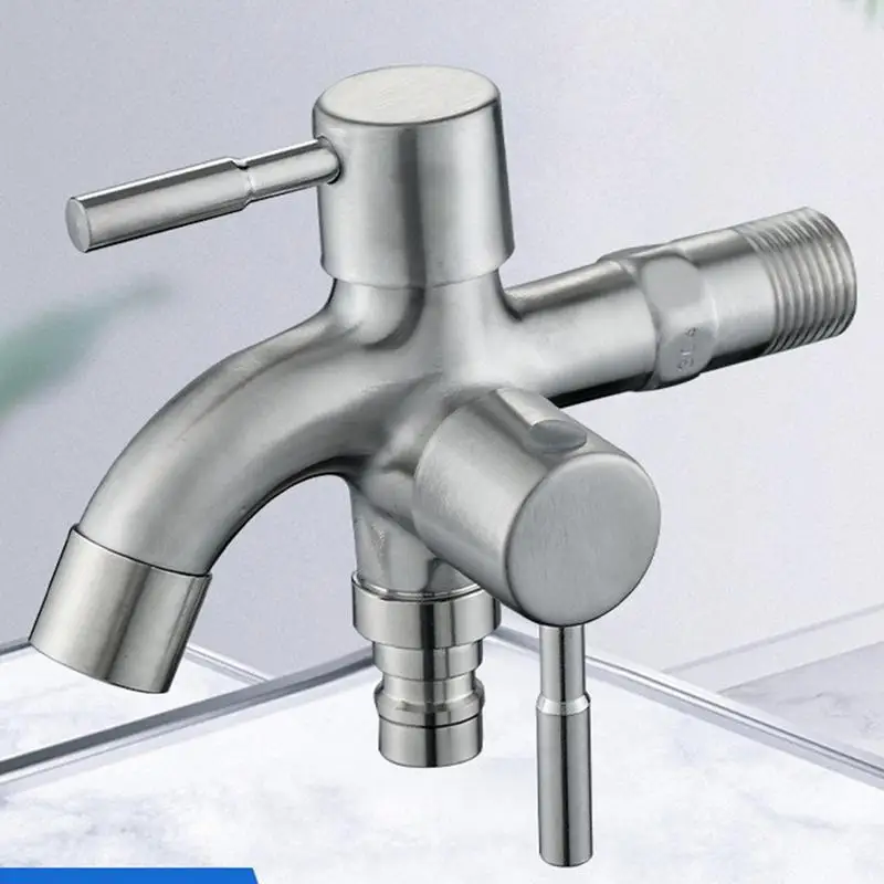 Double Taps Stainless Steel Outside Tap Double Outlet Water Faucet Two Way Garden Faucet Faucet Water Hose Outlet Versatile For