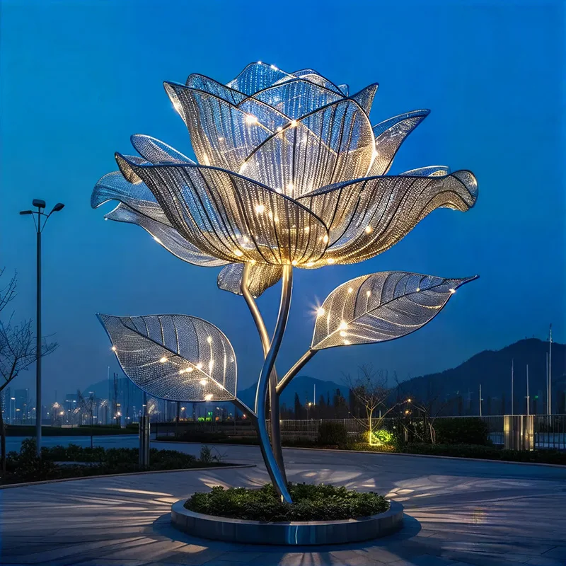 Artificial Rose Garden Light Waterproof Flower Outdoor Lawn Plaza Theme Park Landscape Display Emitting