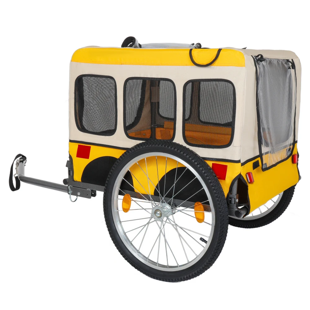Large Folding Bike Trailer for Dogs - 20×2 1/8 Inches Wheels, Heavy-Duty Steel Frame, Spacious Design, All-Terrain Cycling, Jogging & Camping Adventure, Yellow - view 6