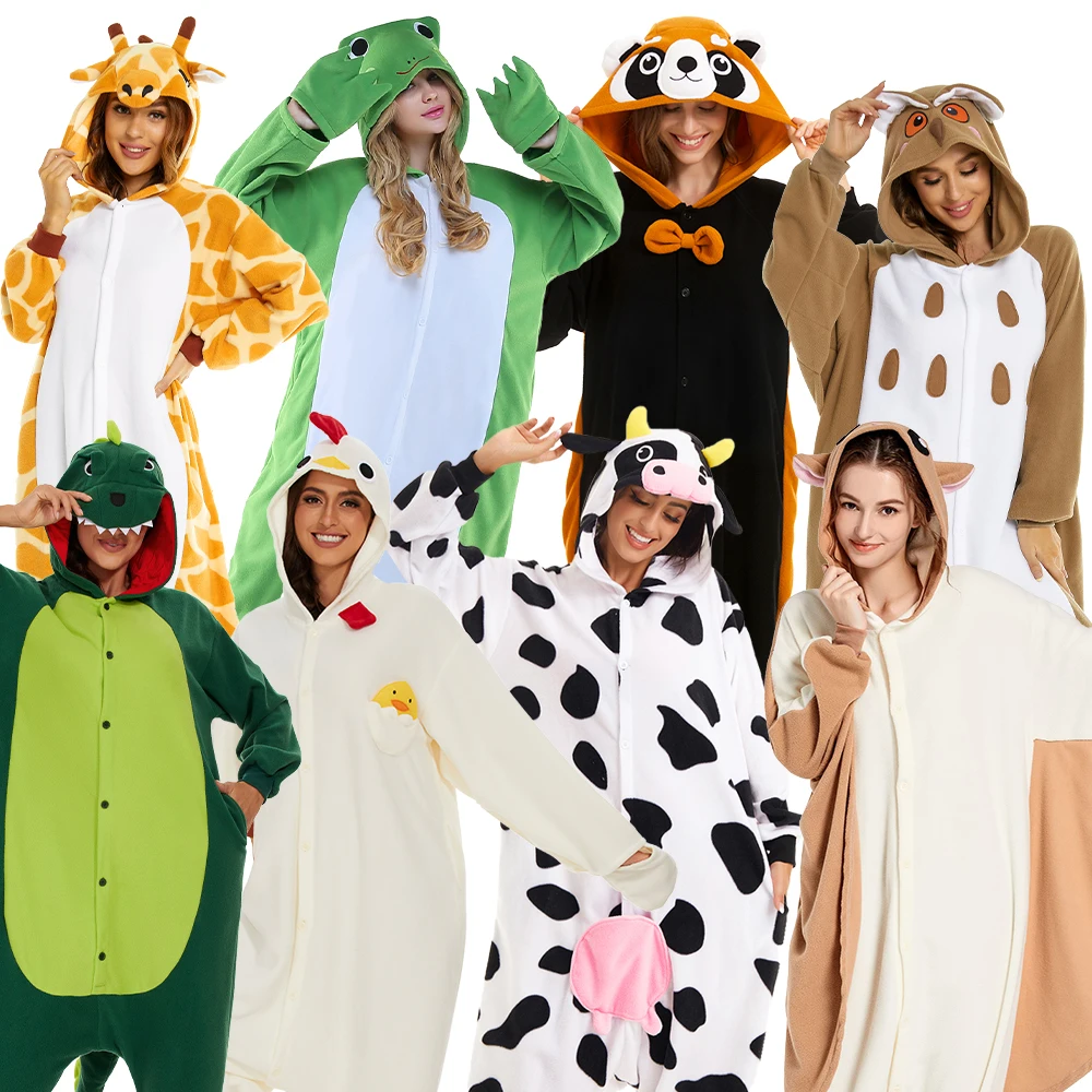 

Animal One-piece Pajamas for Adults Women Winter Soft Warm Hooded Onesie Homewear Halloween Parties Cosplay Costumes Sleepwear