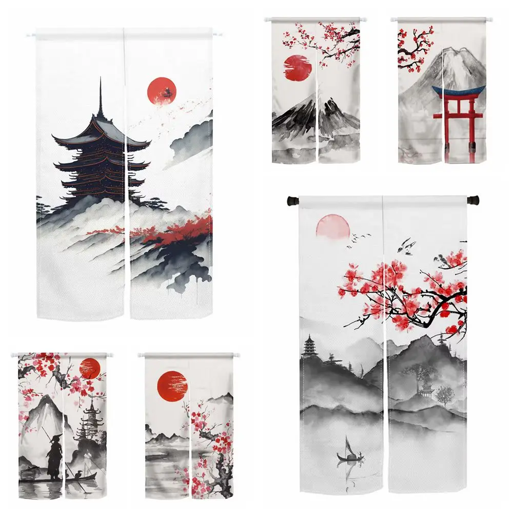 Pintura de tinta Japón montaña Fuji flor de cerezo Noren japonés puerta cortina dormitorio cocina entrada colgante puerta cortina
