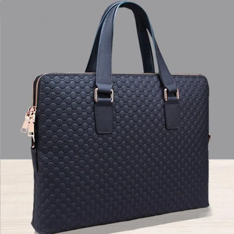 Bolso de mano de cuero genuino para hombre y mujer, maletín de negocios para damas, hombro Diagonal, azul/negro, bolso para portátil de 14 