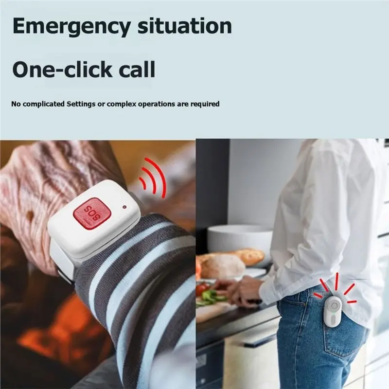 B63B-Elderly Caregiver Pager Call Button SOS Watch With 1 Receiver+ 2 Transmitter Safety Alert Monitoring System Vibration Home