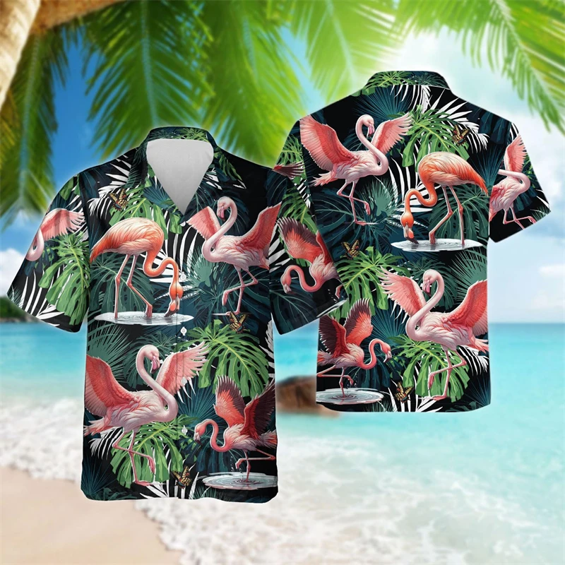 

Bird Tropical Hawaii Shirts For Men Fashion Canary Blouses Rainforest Male Aloha Short Sleeve Plants Cockatoo Conure Birds Tops