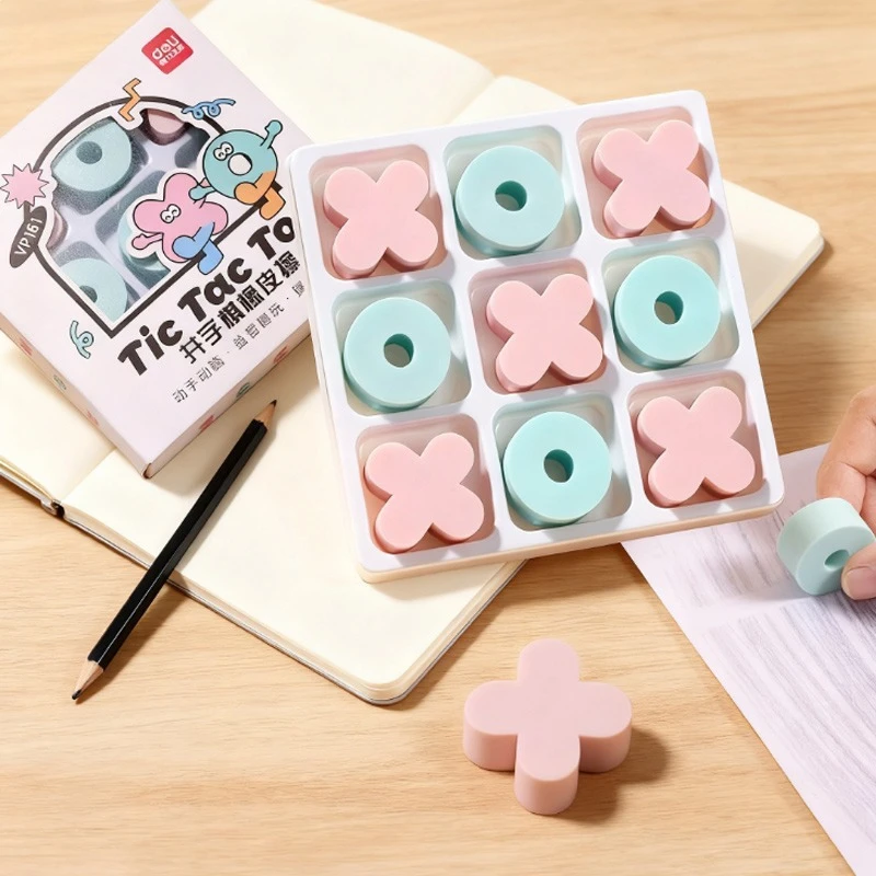 

9pcs Tic Toe Chess Pencil Eraser Puzzl Fun Easy Storage for Students Office Entertainment Social Creative Gifts