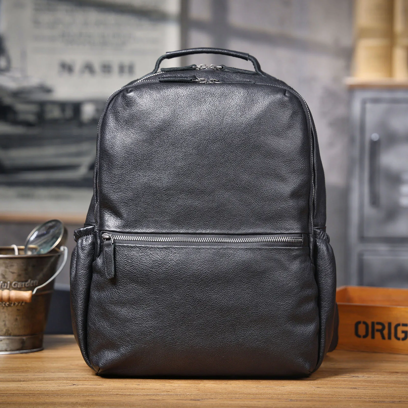 PNDME simple casual high-quality genuine leather men's backpack outdoor travel handmade cow leather women's laptop schoolbags