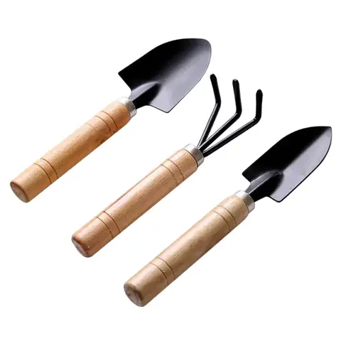 Gardening Tools 3 PCS Set Iron Shovel Rake for Garden Potting Flowers Soil Loosening Planting Transplanting Hand Tools Kit