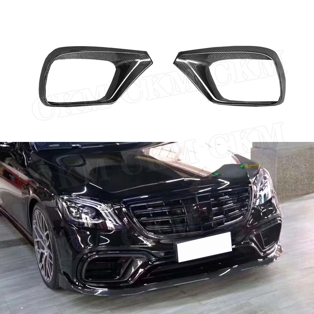 Carbon Fiber Material Front Bumper Air Vent Outlet Covers Trim Mesh Car Accessrise for Benz S Class W222 S63 S65 AMG 2018 2019