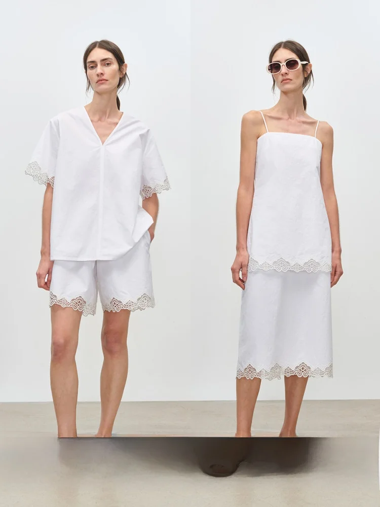 

Комплект женской одежды MSBEAST Briti Sle Mia: хлопковая футболка с вышивкой и кружевной отделкой, а также юбка