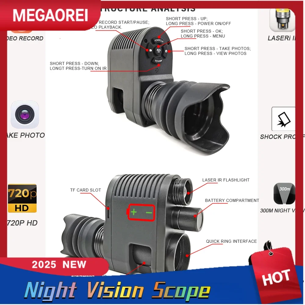 Integrated 720P Hunting Camera Megaorei 3A Night Hunting Scope Wildlife Tactical Optical Sight Telescope Monocular