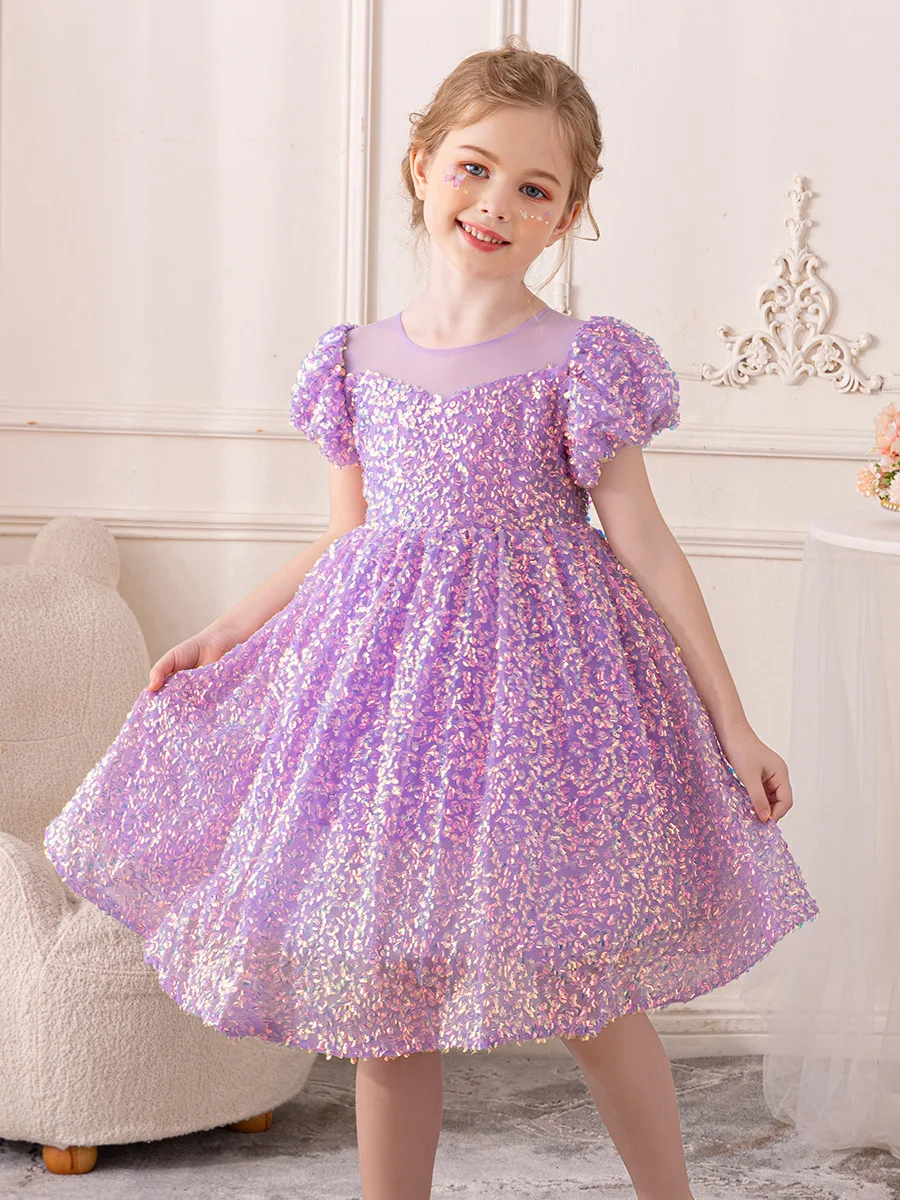 Girls Sequin Princess Dress 2024 New flower Baby Tutu Birthday Dresses Teen Ball Gown Dres Children Wedding Clothing