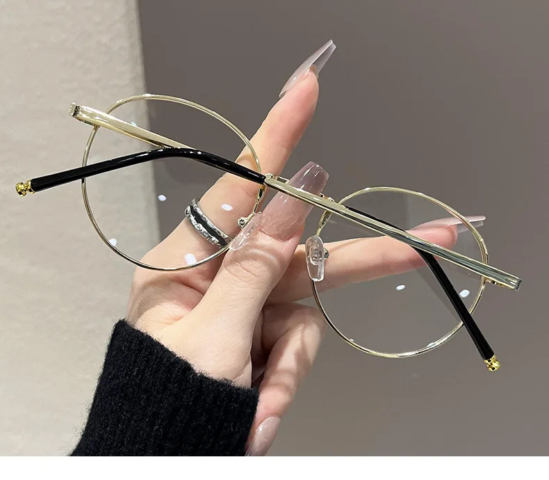 Elliptische Metall-Myopie-Brille, männliche und weibliche Anti-Blaulicht-Brille, nicht verschreibungspflichtige flache Brille, 0–0,50–1,0–1,25–1,5–1,75...... – Detail 6