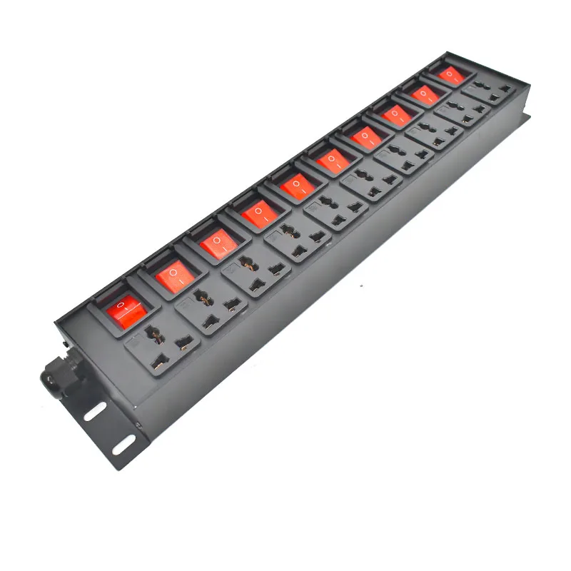 Imagem -05 - Power Strip Rede Armário Liga de Alumínio Independente Double Break Switch Soquete 10ac 10a Universal 2m Cabo de Extensão