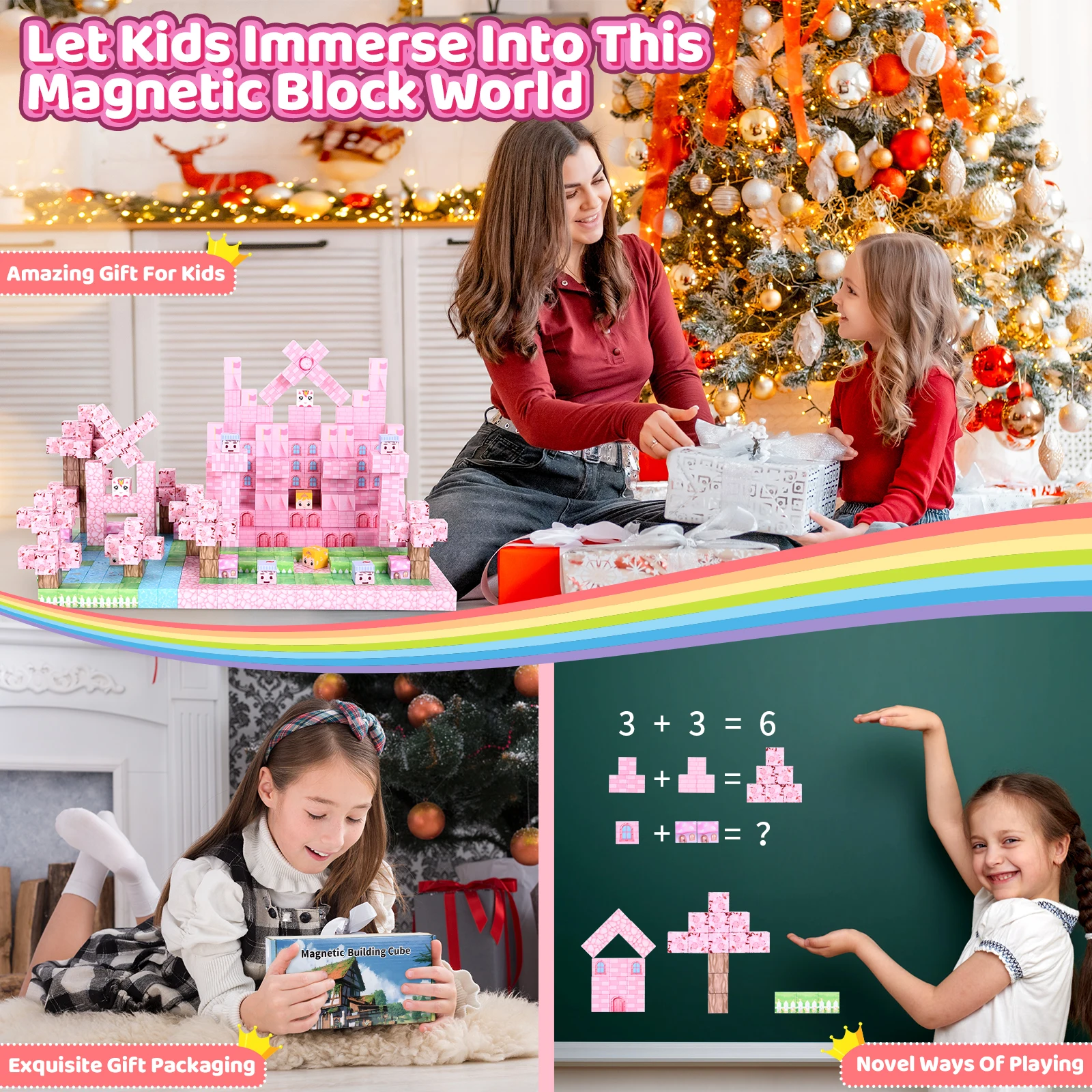 Ensemble de blocs magnétiques STEM Montessori, 100 pièces, jouets sensoriels, couleurs vives, construction gratuite, personnalisé 2025, 1 pièce pour les 3 ans et plus, cadeau de vacances Premium