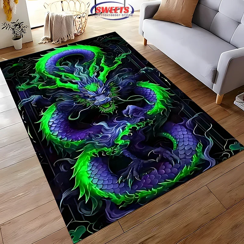 سجادة منطقة بتصميم تنين مطبوعة ثلاثية الأبعاد مضادة للانزلاق لغرفة المعيشة وغرفة النوم والمكتب، سجادة أرضية متينة قابلة للغسل لديكور المنزل