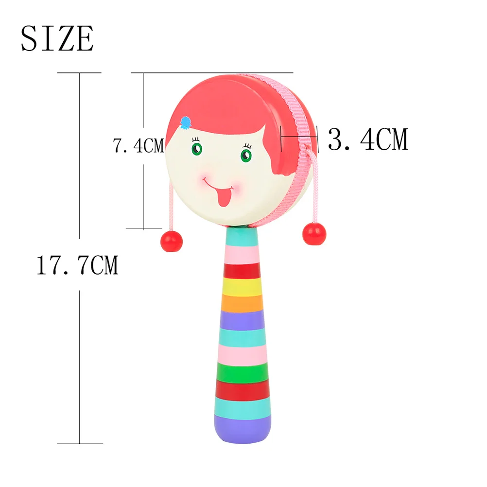 

1pcs Cartoon Wooden Baby Shaking Handheld Smooth Edges Lightweight Durable Wood Musical Toddler Newborns Rattle Drums Anti-Fall