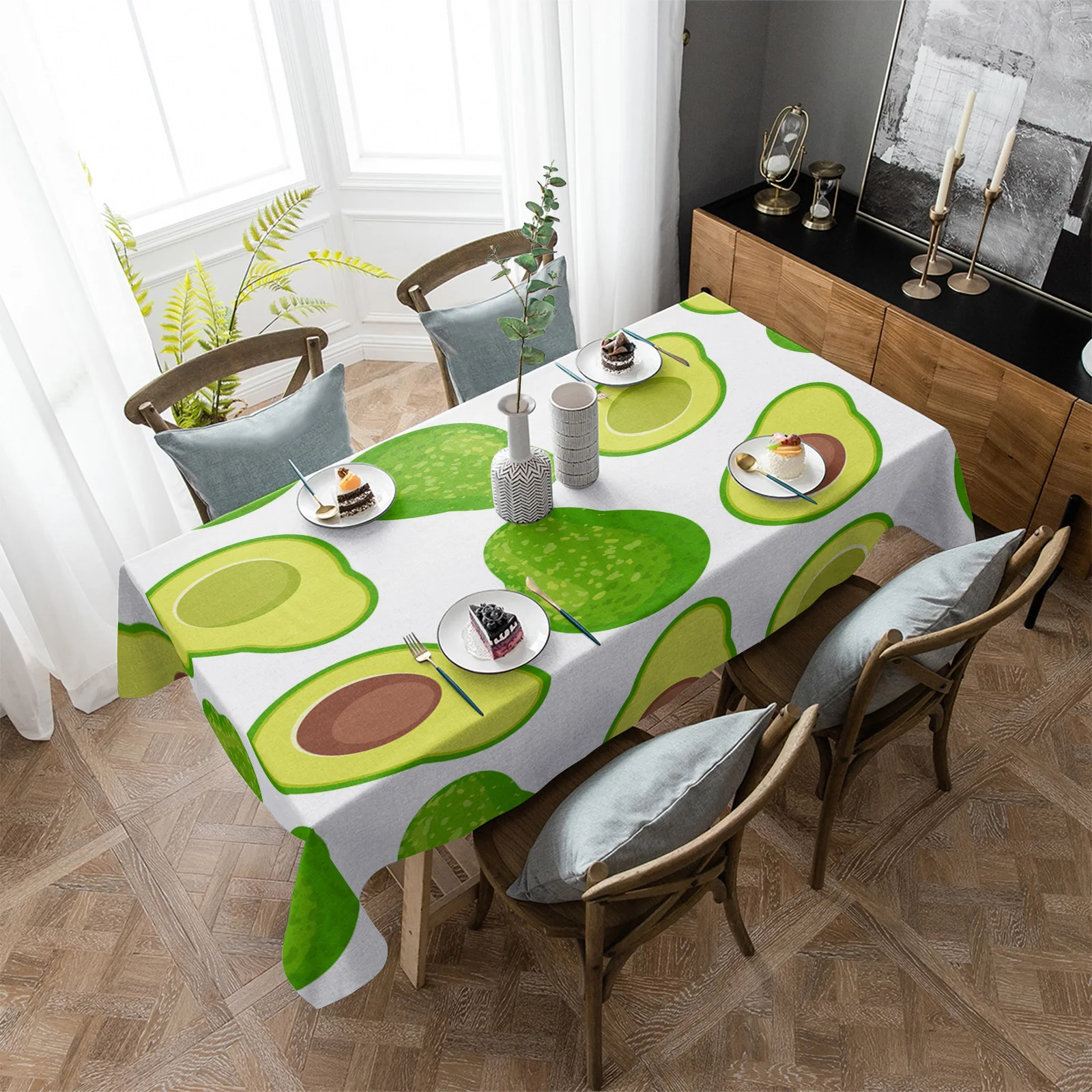 

Avocado Cartoon Green Fruit Waterproof Tablecloth Party Decorations Supplies Rectangle Table Cloth for Kitchen Table Decor