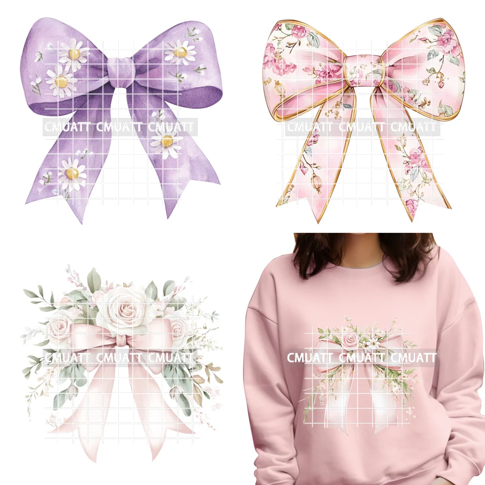 

Fashion Wedding Floral Girly Coquette Bow Ribbon Love Iron on DTF Thermal Transfer Stickers Ready to Press for Dresses T-shirts