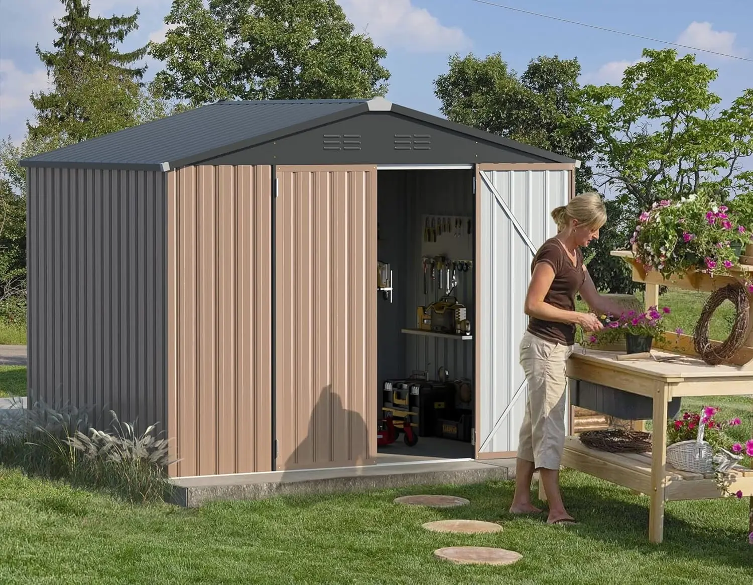 8x6 Sheds Storage Sheds & Outdoor Storage, Small Outdoor Storage Garden Shed Outside Shed kit, Galvanized Metal Utility Shed