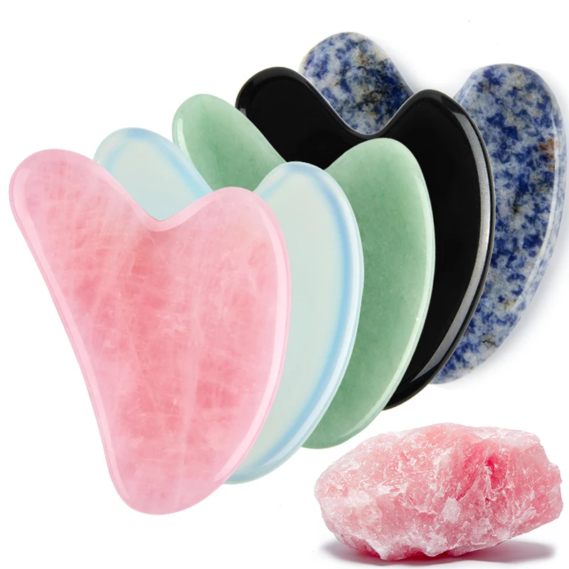 Natürlicher Stein Jade Gouache Schaber Rosenquarz Gesichts-Gua-Sha-Werkzeug Nackenmassagegerät für Gesichtsstraffung Faltenentferner Schönheit Gesundheit