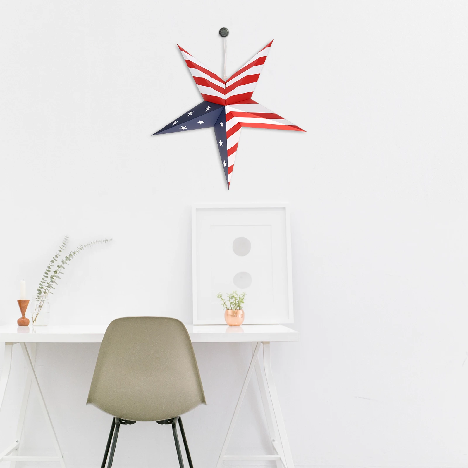 

American Style Star Decorative Paper Lampshade Patriotic Party Lanterns Bedroom Living Room Foldable
