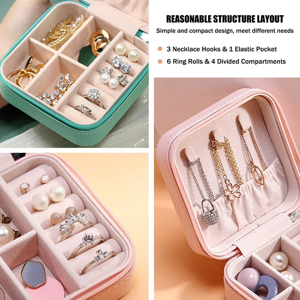 2023 Portable Jewelry Box Jewelry Organizer Display Travel Jewelry Case Boxes PU Storage Zipper Ring Case Jewelry Storage Box