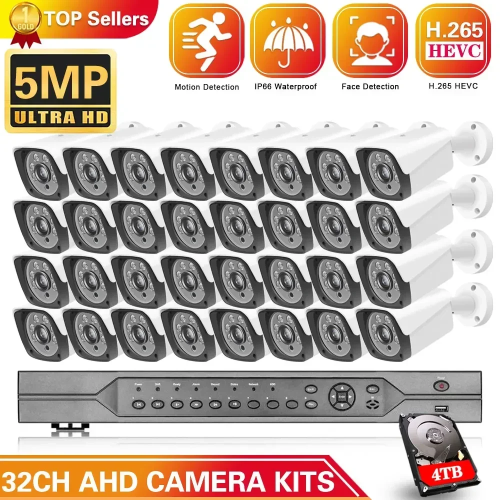 H.265 + 32ch Ahd 5mp-n Dvr Systeem 16/24/32x5mp Cvi Tvi Security Outdoor Cctv Camerasysteem Kit Videobewakingscamera Set