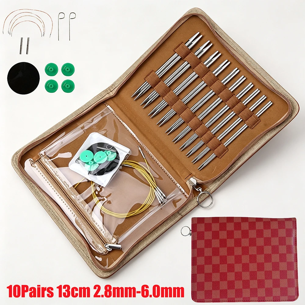 10Pairs 13cm Multifunctional Crochet Needles 2.8-6mmStainless Steel Removing Circular Needle Needlework Crochet Handmade Crafts
