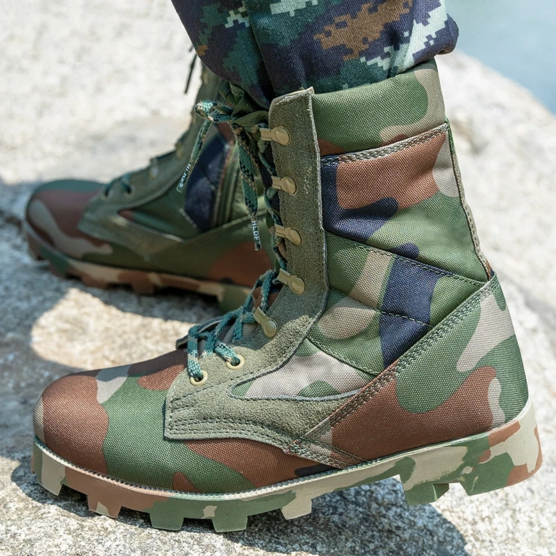 Camouflage Tactical Climb Boots Men High Top Side Zipper Training  Desert Combat Work Boots Outdoor Mountaineering Hiking Shoes