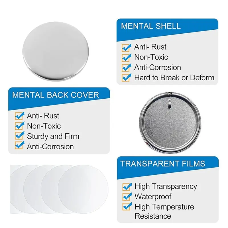 500X لوازم سلاسل المفاتيح صانع الأزرار ، 58 مللي متر/2.25 بوصة مجموعة صنع الدبوس لآلة صانع الأزرار ، مجموعات شارات الأزرار المعدنية