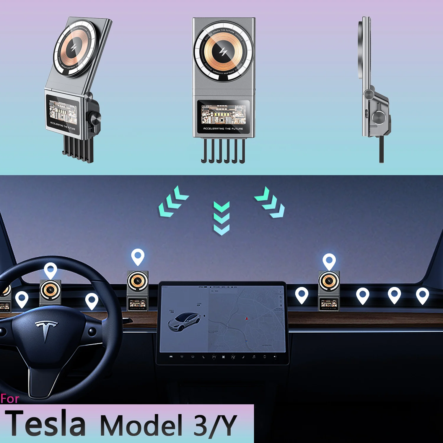 Supporto magnetico per telefono da auto per Tesla Model 3 Model Y 15W supporto di ricarica Wireless supporto MagSafe supporto per caricabatterie per