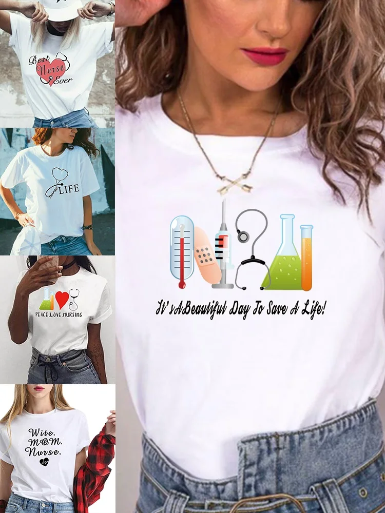 T-Shirts Women's Round Neck  Short Sleeves Simple Nurse Printed Summer Fashion Casual Women's T-Shirt Tops Tee