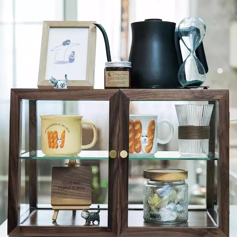 Walnut storage cabinet tea table glass dust cabinet installation-free storage cabinet tea room tea ceremony locker