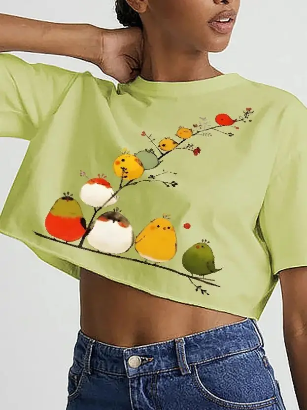 

Short Unique, Hand-Painted Style, Women's Oversized Tee, Y2k Graphic T-Shirt, Cute Hand-Painted Bunny, Korean Style Summer Top