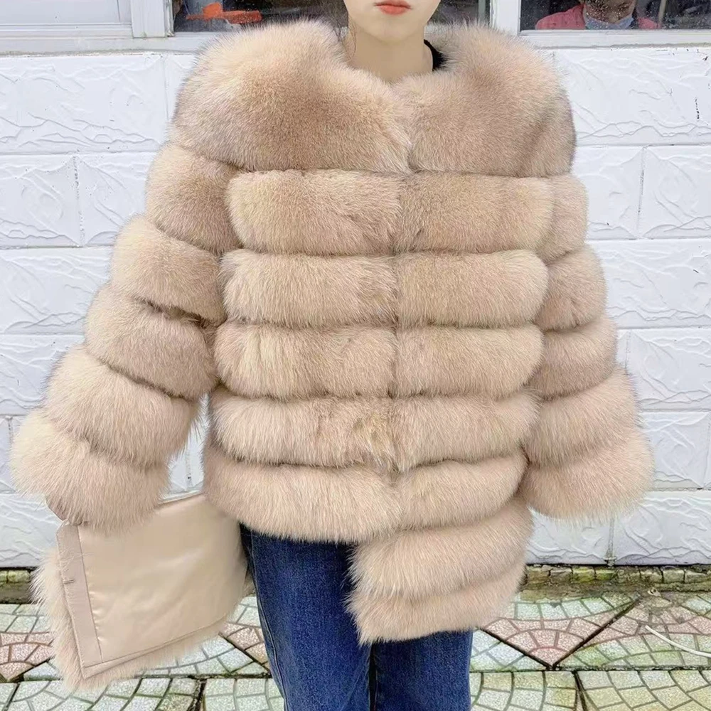 QUEENTINA Fox Fur 80cm Coat Real Winter Women'S New Fashion Furry 2025 Leather And Skin White Natural New In Coats & Jackets