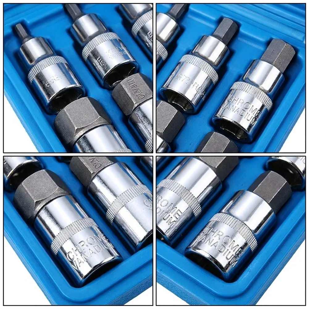 12pc Hex Bit Socket Set with Precision Ground Bits and Sockets for Exact Fit and Reduced Fastener Edge Damage Risk