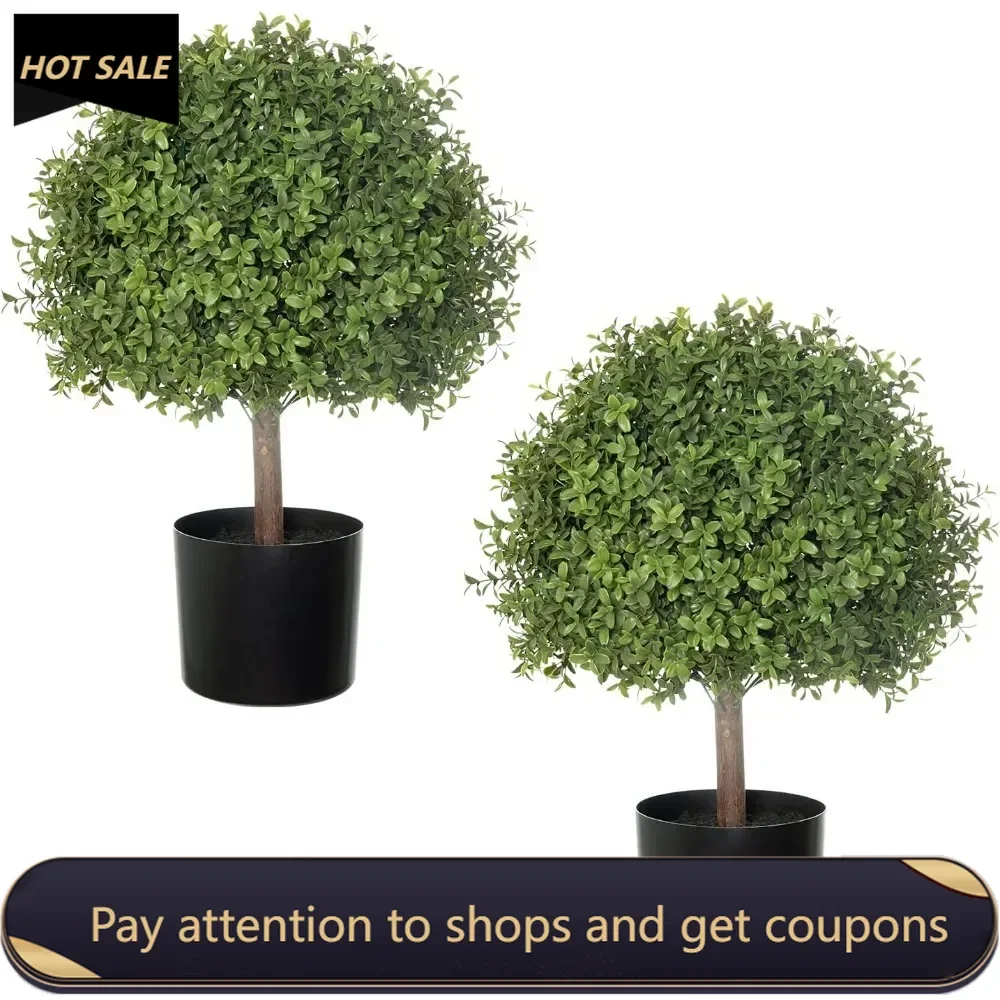 2pcs 24.5inch Artificial Topiary Ball Plants,Faux Boxwood Ball in Pot，Fake Outdoor Plant for Home Decor,Garden,Wedding Decor