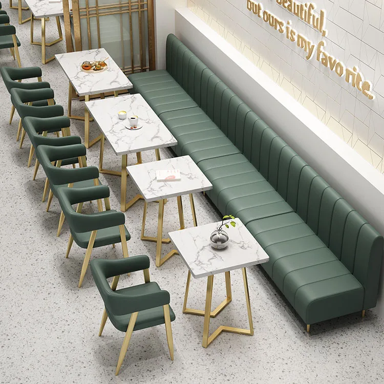 

Casual Fast Food Restaurant Bakery Light Luxury Cafe Sofa Set for Milk Tea Shop Wall-Mounted Wood Tables Chairs Double Seating