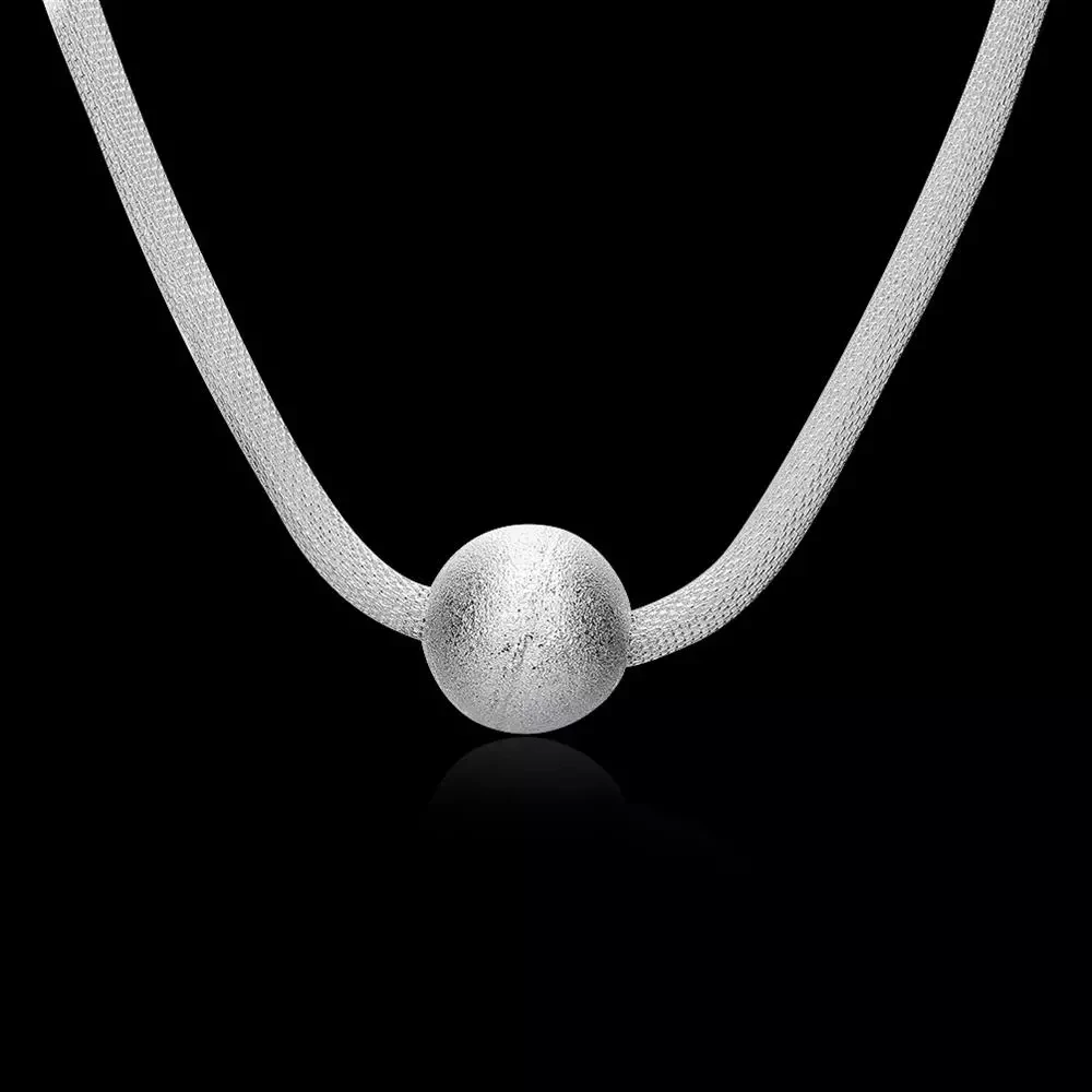

Fashion brand 925 Sterling Silver Necklace For Women Jewelry Net Chain Frosted large beads Pendant Christmas gifts Wedding