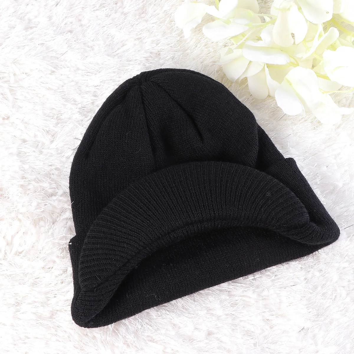 

Warm Knitted Beanie Hat Black Cable Knit Thermal Winter Cap For Men Women Lightweight Stretchable Peaked Beanies Hats