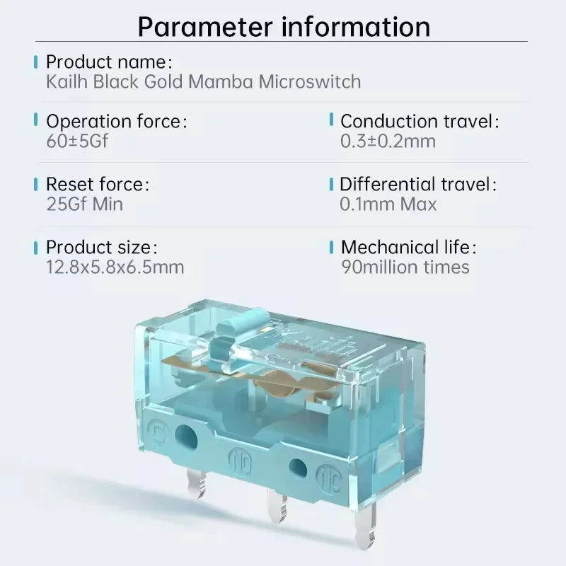 1Pcs Kailh New Style GM8.0 Micro Switch 90 Million Lifespan Gaming Mouse 3Pin Transparent Shell Blue Dot