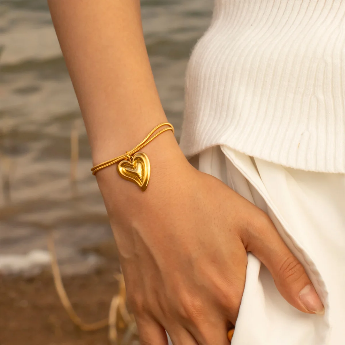 

PAPERPLUS |Double Heart Shape Bracelet for Women.Stainless Steel.Luxury Elegant Party Jewelry.21cm.Gold.New Collection 2024