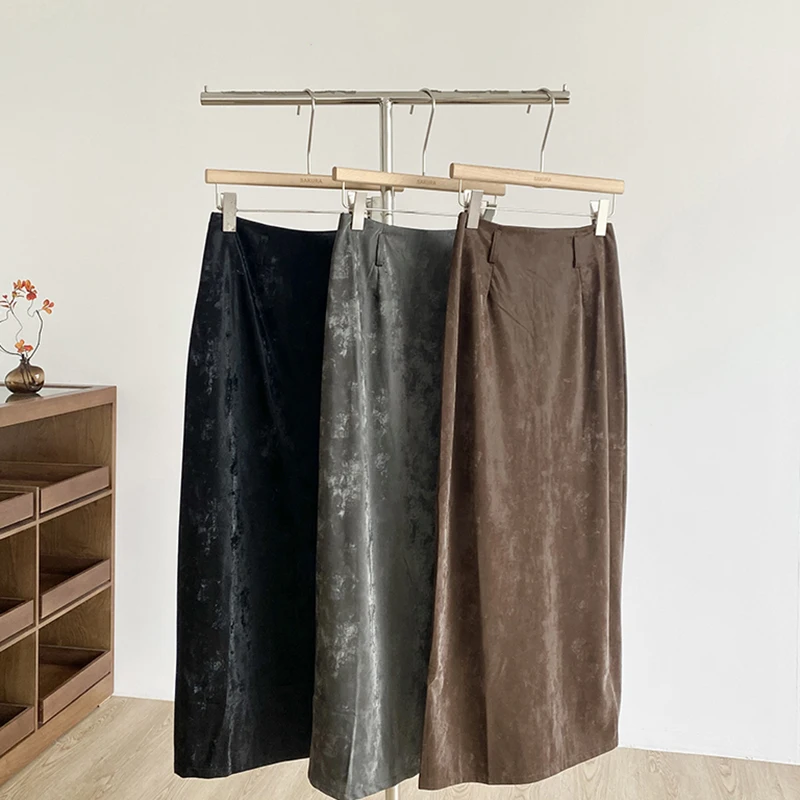 

2025 Autumn Trend Versatile Skirts American Vintage Style Solid Color High-waisted Skirt Slim-fitting Half Skirts For Women