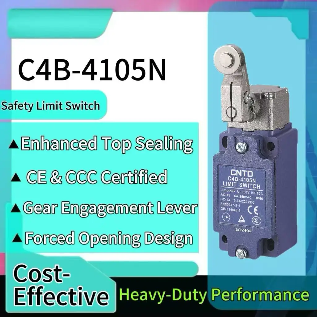 

CNTD C4B-4105N IP66 Waterproof Limit Switch Metal Ball Roller Lever 1NC/1NO Snap Action Forced Disconnect AC250V 6A DC220V 0.3A