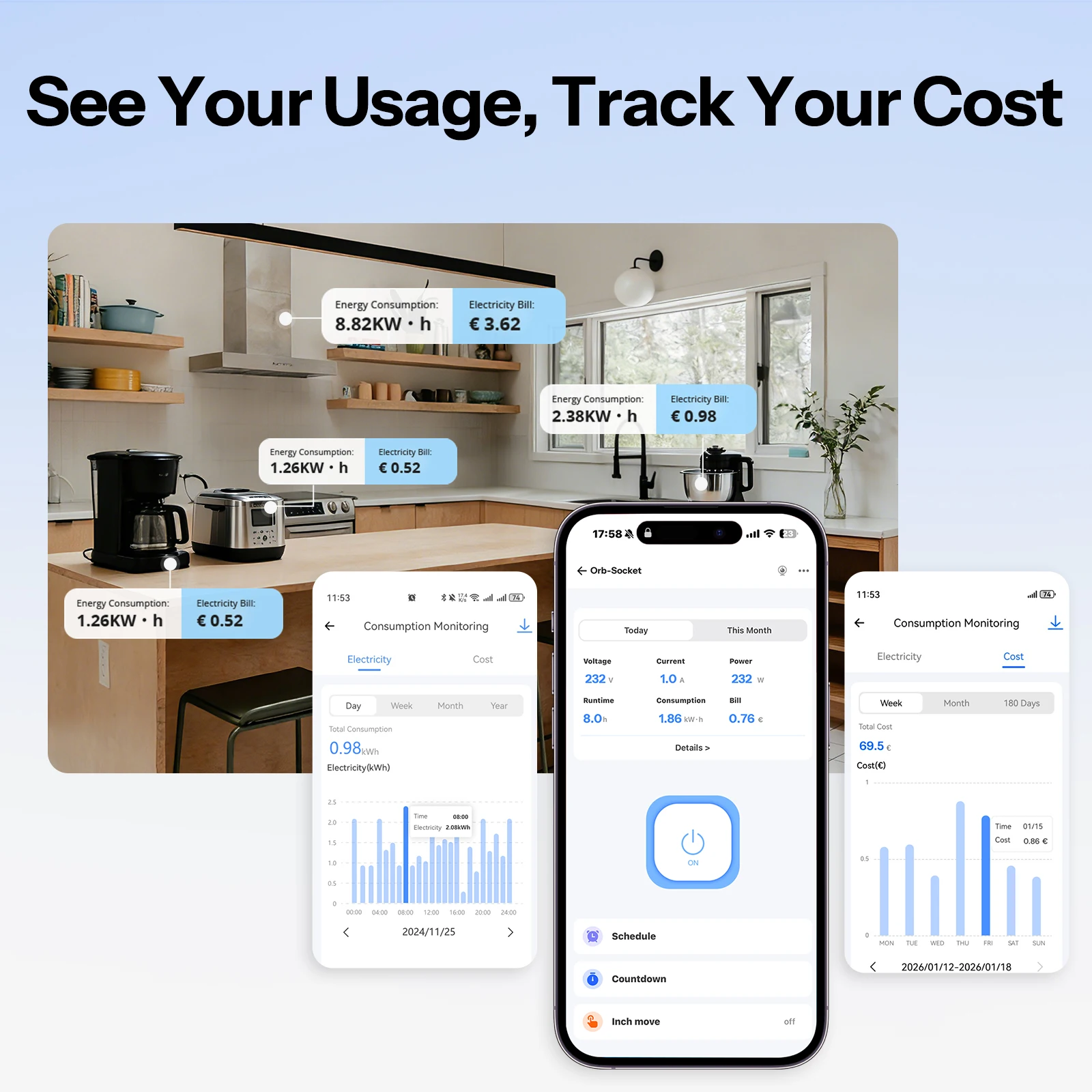 SONOFF WS01TPE-E Orb Socket Matter Over WiFi Eu Smart Wall Socket Type E Smart Energy Insights Matter Compatibility Apple Home