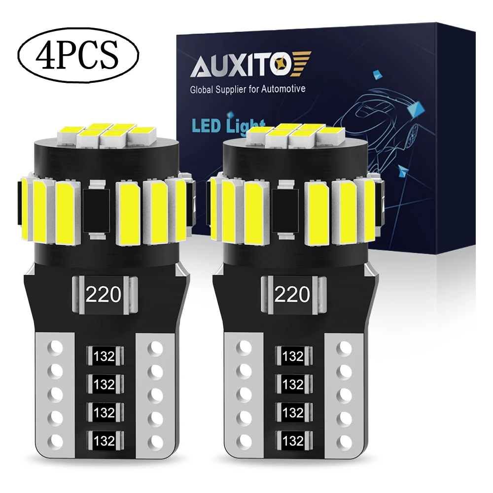 

AUXITO 4Pcs T10 W5W LED Bulb Canbus No Error 194 168 LED Light 4014 SMD Car Signal Lamp Interior Parking Position Lights White