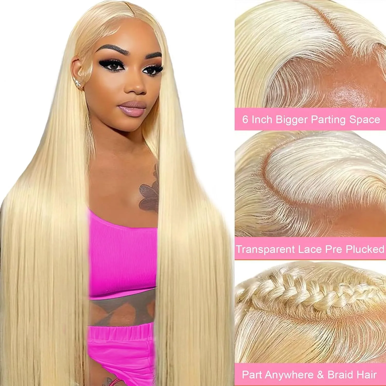 Blonde 613 Straight Wigs Human Hair 13x6 HD Lace Frontal Human Hair Wigs 220% Density Blonde Lace Front Brazilian Remy Wigs image 2