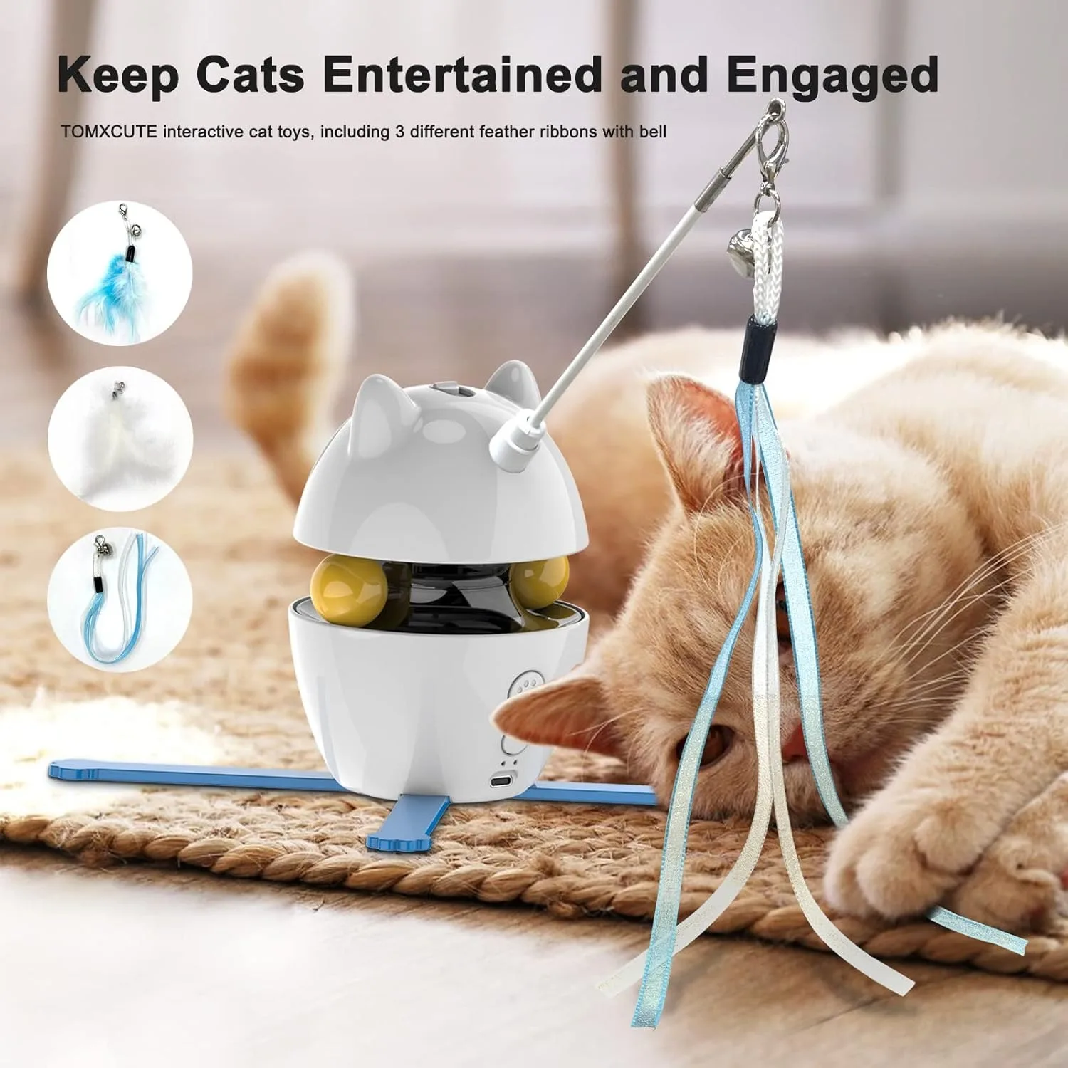 4 in 1 Cat Toys Indoor Electric Interactive Toys with Ball and Feather Automatic Chasing Exercising Laser Toy USB charging